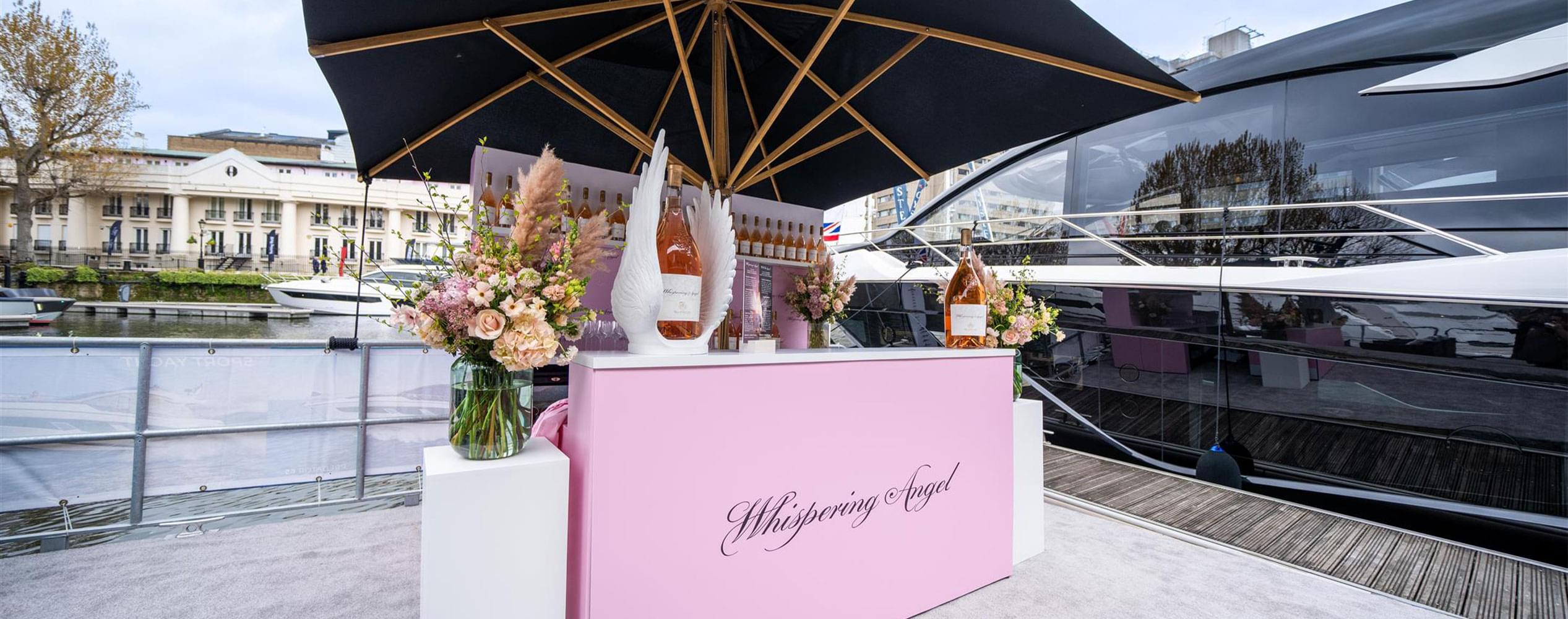 Whispering Angel at Sunseeker boat show stand Whispering Angel at Sunseeker boat show stand