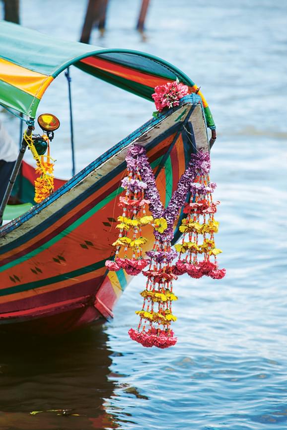 Decorated boat with traditional Thai decorations Decorated boat with traditional Thai decorations